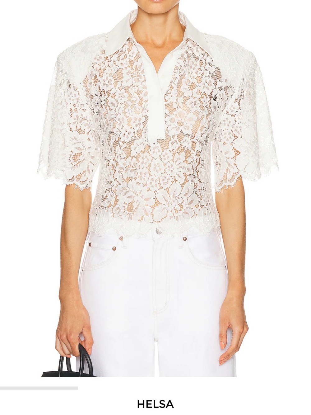 Helsa The Lace Shirt With Shoulder Pad - Picture 3 of 3